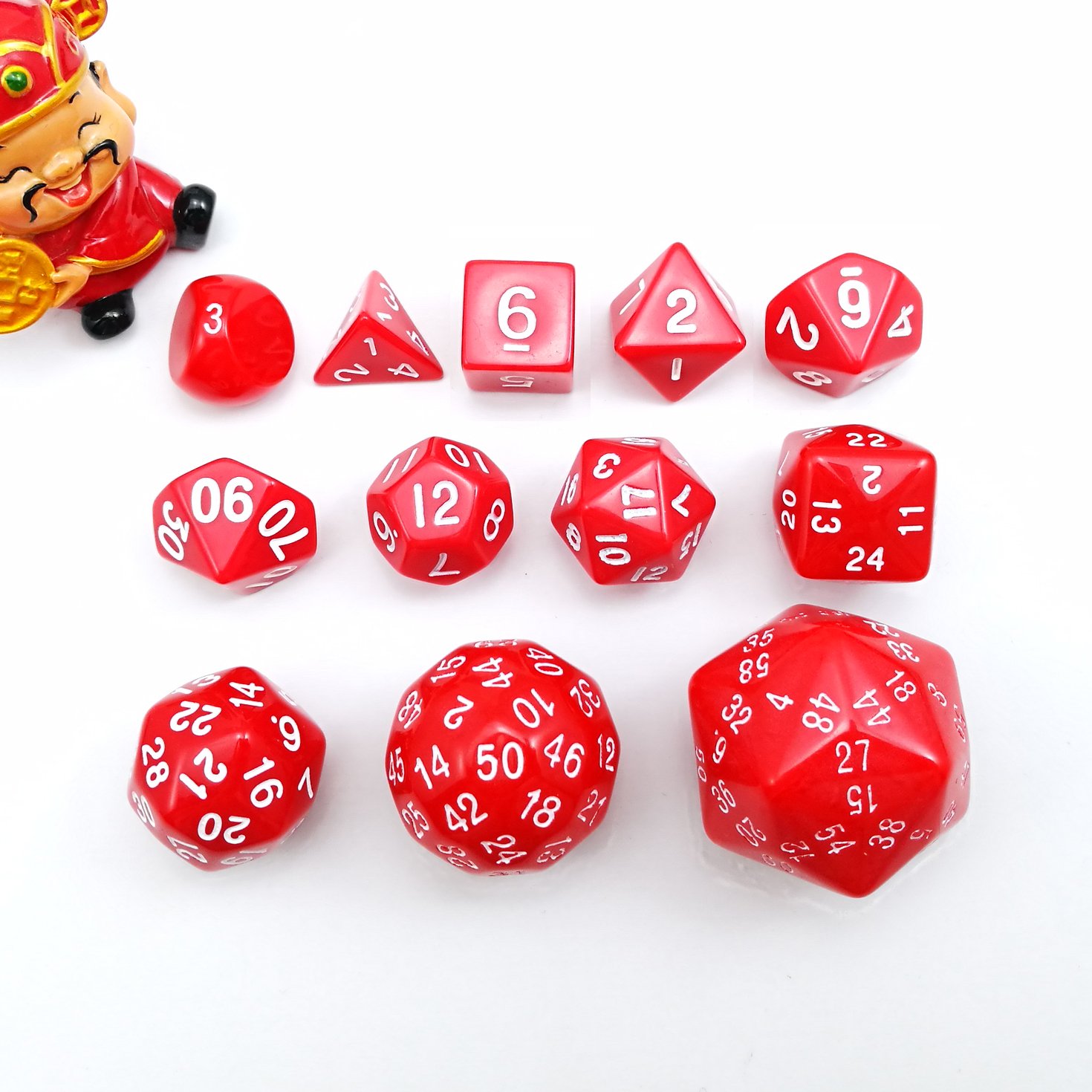 Complete Polyhedral Dice Set of 12pcs D3-D60 60 Sides RPG Dice Set Opaque Red D3 D4 D6 D8 D10 D% D12 D20 D24 D30 D50 D60 โ image 1