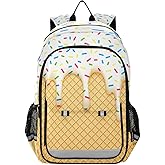 JHKKU Kids Ice Cream Backpack for Boys Girls Bookbags Elementary Backpack School Bags Travel Daypack Lightweight Waterproof with Reflective Strip
