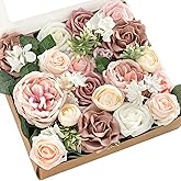 Ling's moment Fake Flowers Box, Faux Artificial Greenery Stems Foam Roses Gardenia Silk Hydrangea Ranunculus Fabic Flower for Centerpieces Bouquet Wedding Vase, Dusty Rose & Blush, Grand Combo
