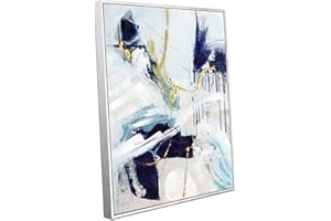 ZESSONIC Blue Abstract Wall Art with Gold-foil - Navy Blue and Gold Graffiti on light background Canvas artwork Decor with hand texture for Living room, Bedroom, office，Framed, Ready to hang