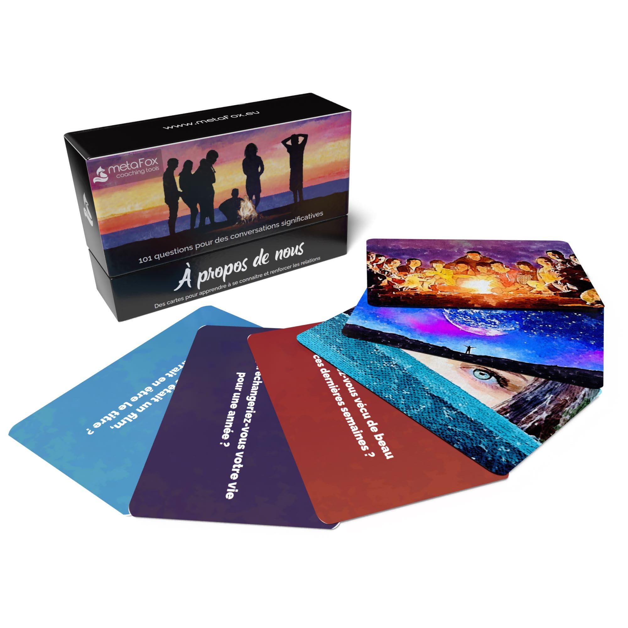 metaFox À propos de Nous - 101 Questions Pour mieux se connaître, jeu de Cartes de Conversation ludiques et profondes Pour amis, famille, collègues
