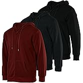 Real Essentials 3 Pack: Mens Fleece Long Sleeve Full Zip Hoodie - Athletic Sweatshirt Jacket (Available in Big & Tall)