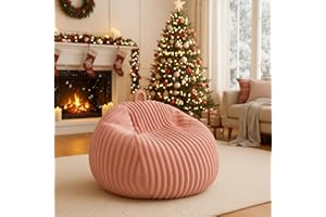 Honeydak Ribbed Rabbit Fur Stuffed Animal Storage Bean Bag Chair Cover (No Filler) Comfy Bean Bag Cover Without Filling or Home Bedroom Decor Organizing Plush Doll Textile Holder(Pink,L)