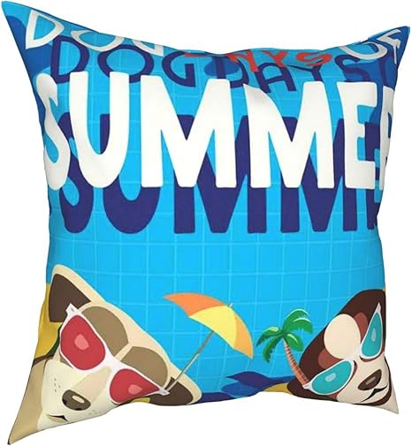 Amazon Co Jp Geevosun 座布団カバー 55cm 59cm 2枚セット 日光浴の子犬犬のかわいいコミック漫画イラスト夏のテキストの日 おしゃれ 抱き枕カバー クッション ケース カバー 居酒屋 飲食店 業務用 ホテル クッションカバー ソファー 車用 インテリア 飾り ベッド 背