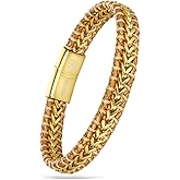 WP WEPICK Mens Leather Bracelet 18K Gold Plated Bracelets for Men Adjustable Franco Chain Link Stainless Steel Handmade Braided Men Gold-plated Bracelet Jewelry Gift