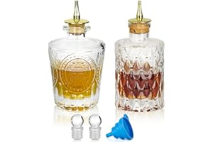 SuproBarware Bitters Bottle Set of 2，Glass Dasher Bottle, Decorative Bottle for Cocktail with Gold Dash Top