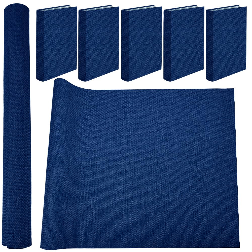 CRASPIRE 43 x 16.5 inch Book Cloth for Book Binding Linen Fabric Surface Paper Backed Bookcover Notebook Wraps Dark Blue Book Covering Protector Bookbinding Supplies for Books Album DIY Scrapbooking