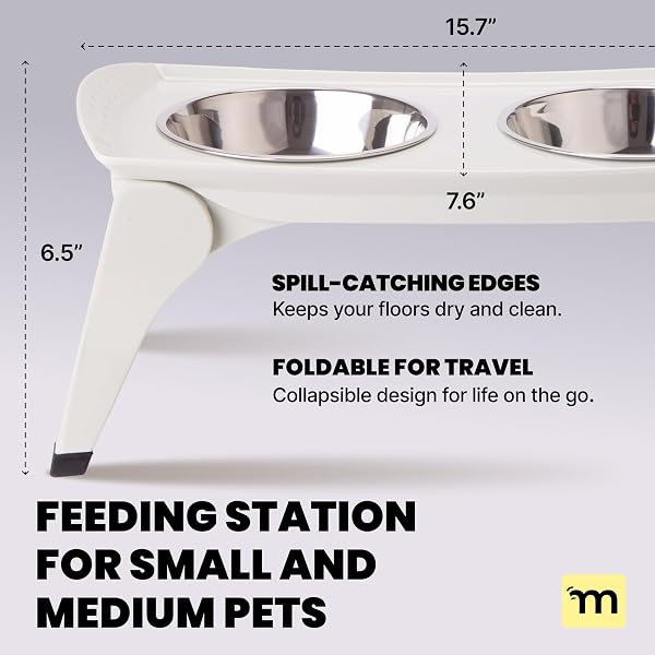 MALSIPREE ELEVATED DOG BOWLS FOR SMALL DOGS – 6.5″ RAISED DOG BOWL STAND WITH SPLASH GUARD – PORTABLE FOLDING PET FEEDING STATION WITH 2 STAINLESS STEEL BOWLS – TRAVEL ROAD TRIP FOLDABLE COLLAPSIBLE