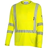 Oberon FR Arc Rated Hi Vis Safety Shirt For Men - Flame Resistant Long Sleeve Cotton T-shirt - 11 Cal - Class 3 - Pocket