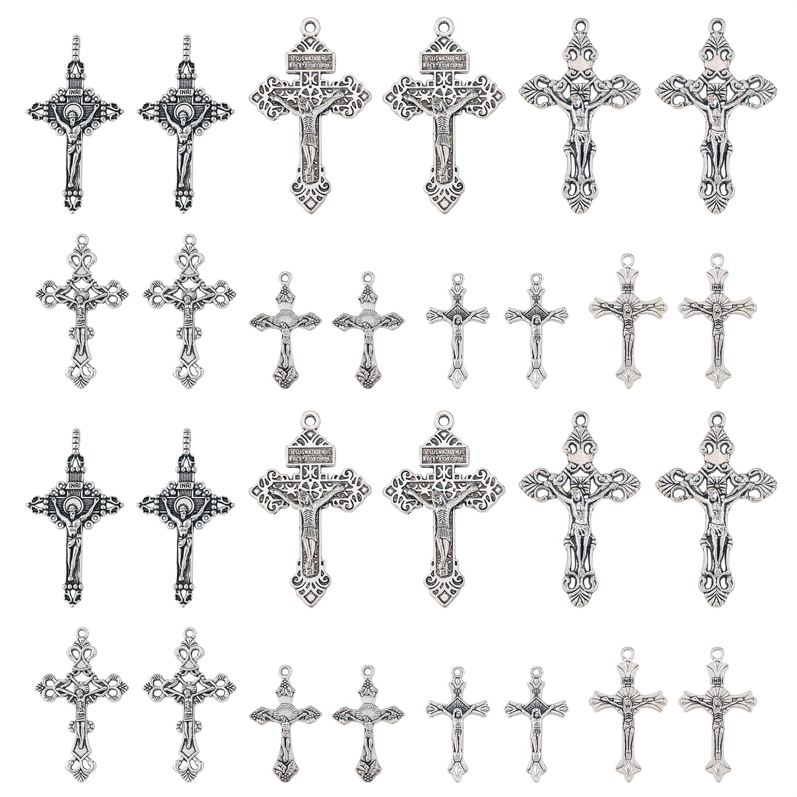 UR URLIFEHALL 35 Pcs 7 Styles Antique Silver Tibetan Crucifix Cross Charms Jesus Charms for DIY Jewellery Making Decorate Crafting Easter Gift