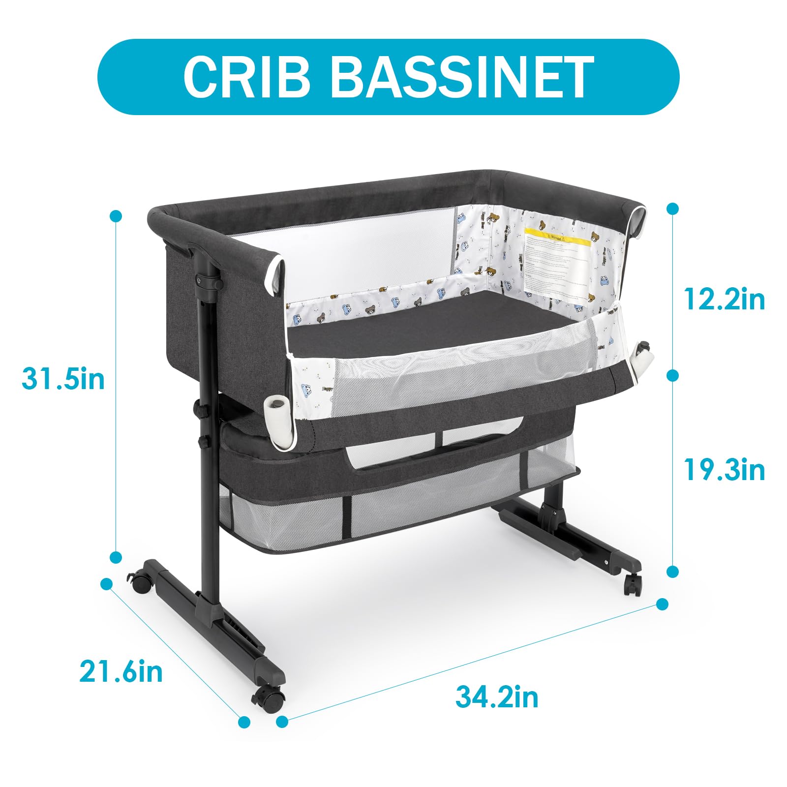 YADAQE Baby Bassinet, Baby Basinet Bedside Sleeper, Easy to Fold Portable Crib Side Bassinet 2025new Style Girl/boy bassinets (Dark Gray)