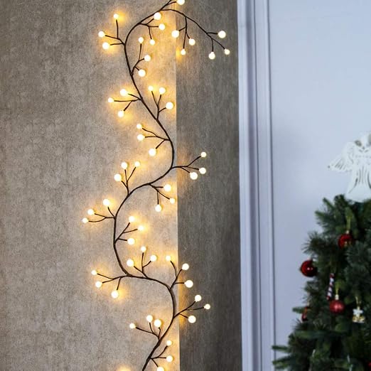 Amazon Com Eambrite Brown Twig Garland 8 8ft 84 Led Frosted Ball