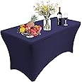 RELIANCER 1 Pack 8FT Rectangular Spandex Table Cover Four-Way Tight Fitted Stretch Tablecloth Table Cloth for Outdoor Party DJ Tradeshow Banquet Vendor Wedding Celebration (1PC 8FT, Navy Blue)
