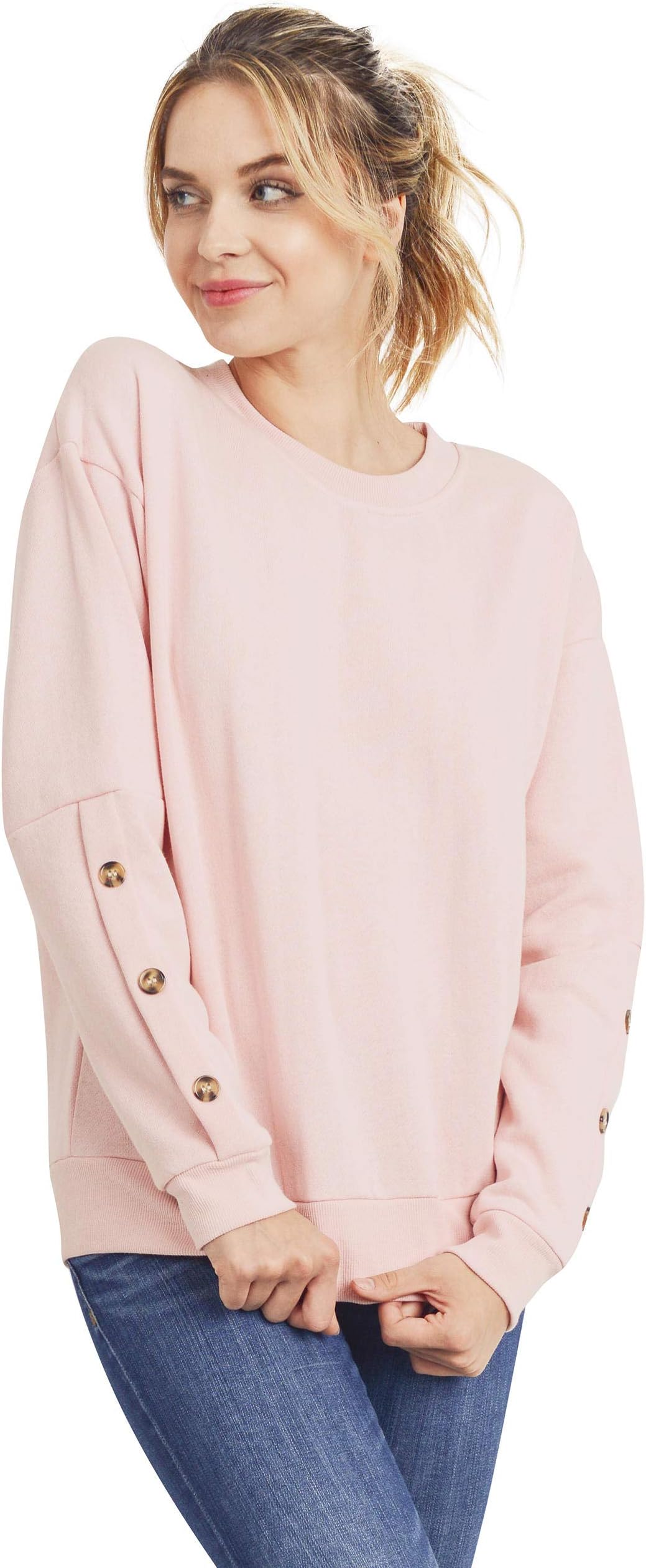 Women's Ultra Soft Fleece Lightweight Casual Custom Sleeves Crew Neck Sweatshirt