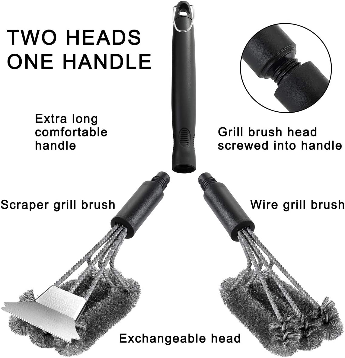 grilljoy 4PC Exclusive Grill Cleaning Kit with Extra BBQ Wire Brush Head - Heavy Duty Grill Brush and Scraper with Carrying Bag- Perfect BBQ Brush for Gas Grill Cleaning for Men Gift: Home & Kitchen