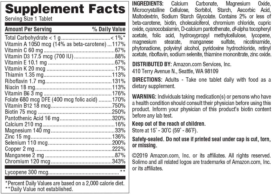  Brand - Solimo Men's One Daily Multivitamin Multimineral, 100 Tablets, Three Month Supply (Packaging may vary): Health & Personal Care