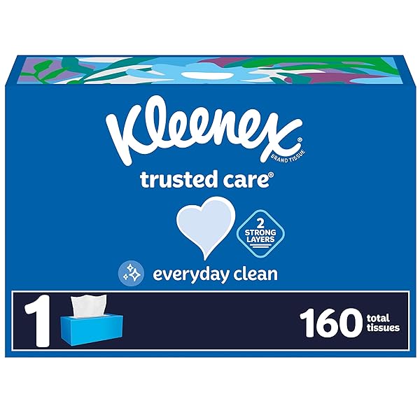 KLEENEX TRUSTED CARE FACIAL TISSUES, 1 FLAT BOX, 160 TISSUES PER BOX, 2-PLY, PACKAGING MAY VARY