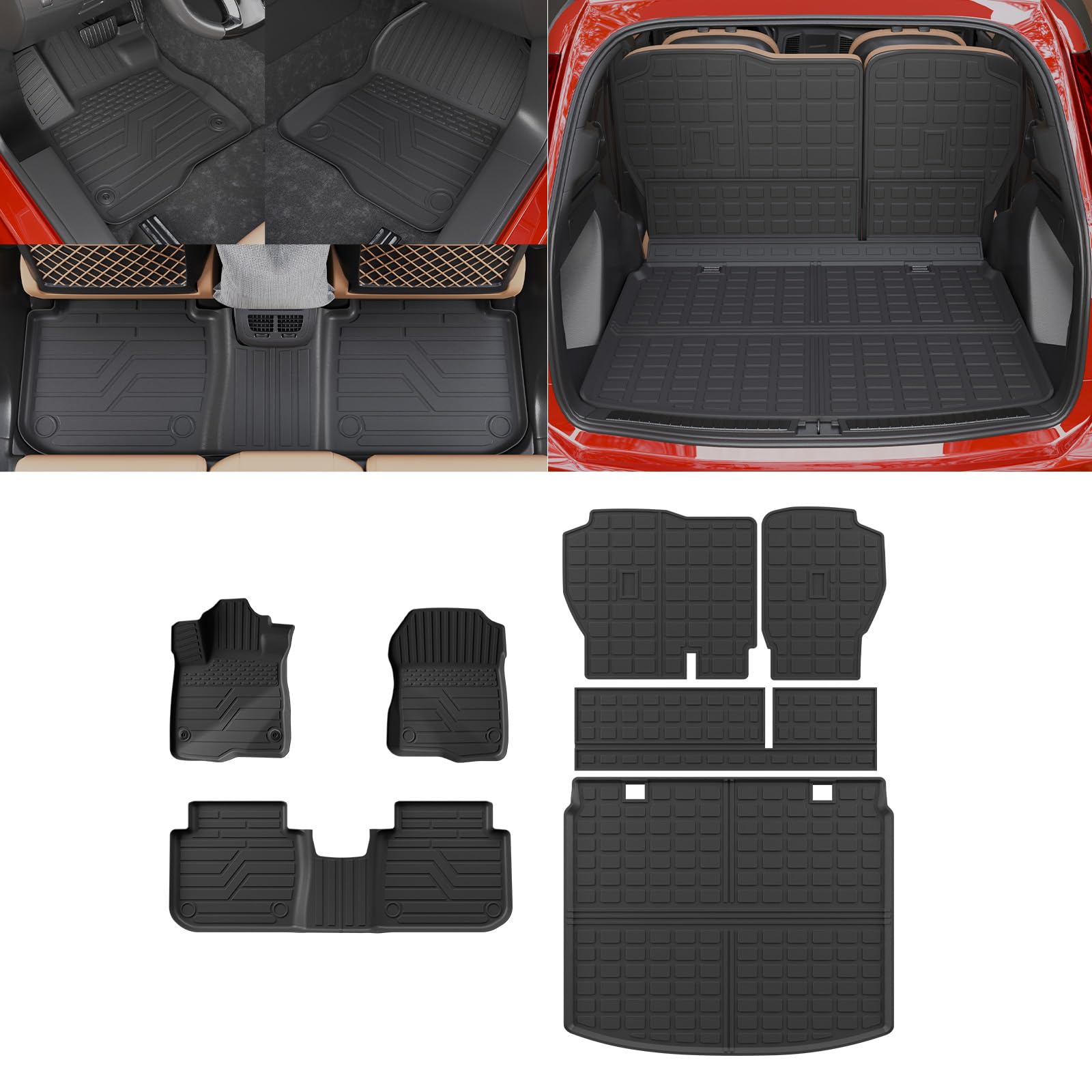 Thinzyou Floor Mats Compatible with 2023 2024 2025 2026 Honda CRV (Include Hybrid) Trunk Mat Cargo Liner All Weather Back Seat Cover CR-V Accessories (Upper Deck, Trunk Mat+Backrest Mats+Floor Mats) Image