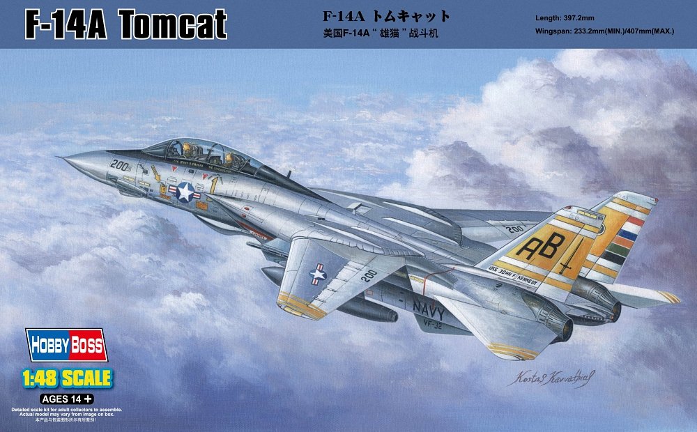 Hobbyboss 1:48 Scale F-14A Tomcat Assembly Kit, 26.56 x 27.09 x 6.77 cm