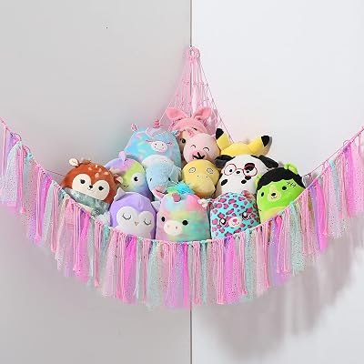 VISATOR Toy Hammock for Stuffed Animals Macrame Storage Net 55"x42"