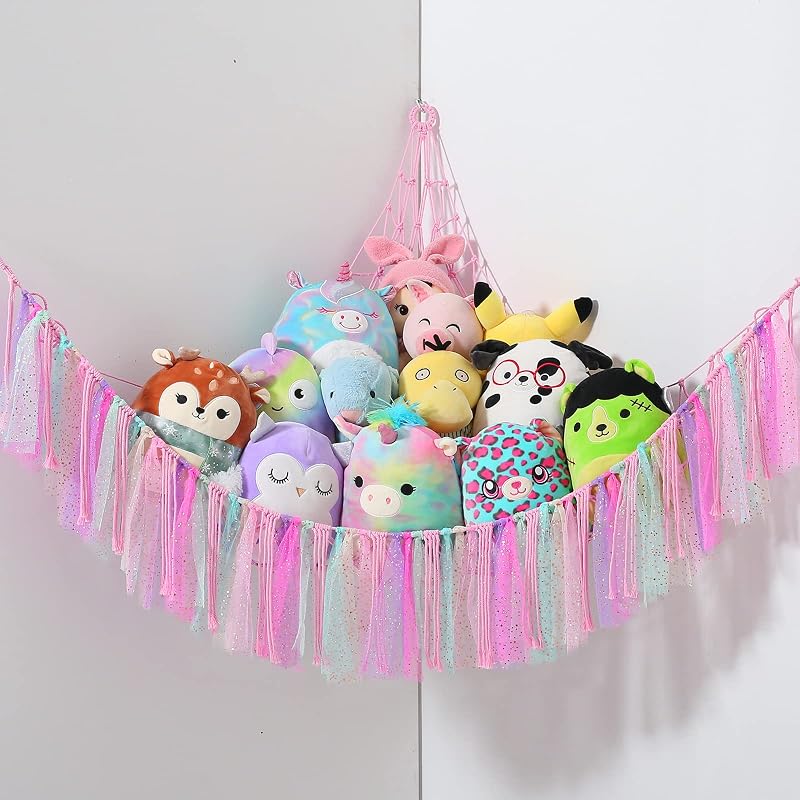 VISATOR Toy Hammock for Stuffed Animals Macrame Storage Net 55"x42"