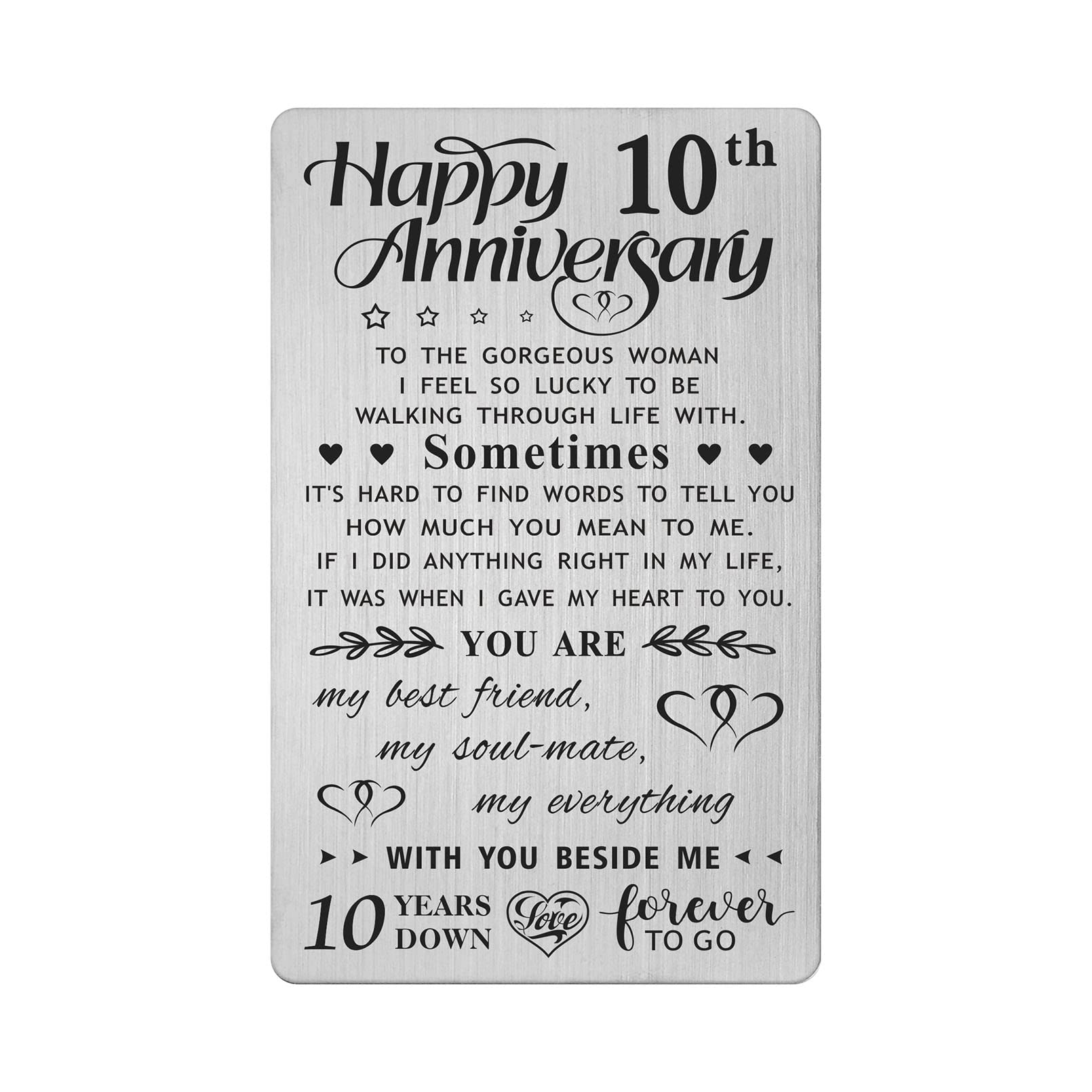 FALOGI 10th Anniversary Card Gifts for Wife, Happy 10 Year Anniversary Card, Metal Engraved Wallet Card
