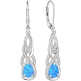 FJ Opal Dangle Drop Earrings 925 Sterling Silver Infinity Teardrop Leverback Earrings Jewelry for Women