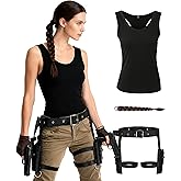 Kimoruro 3 pcs Women's Green black vest with adjustable Leg Holsters,pigtail for Halloween Costume Cosplay Outfit