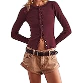 Womens Slim Fitted Cardigan Long Sleeve Y2K Ribbed Tops Button Down Shirts