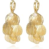 WASAIE Boho Flower Layered Floral Leaf Drop Dangle Earring For Women,Metal CZ Gold Lightweight Flower Bohemian Gold Petal Exaggerated Jewelry Earrings For Women Brides Party Prom Wedding