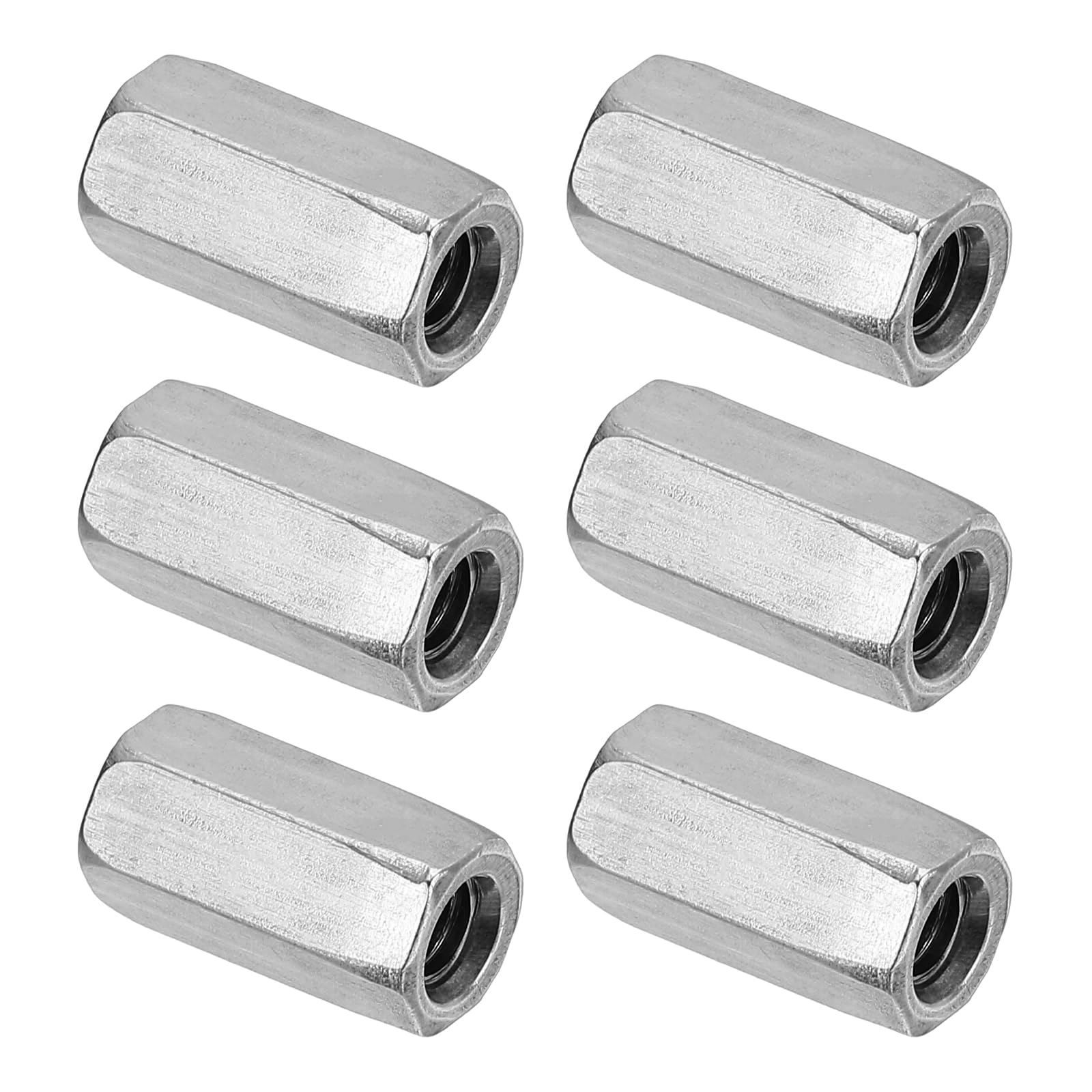PATIKIL M6 x 1-Pitch 304 Stainless Steel Hex Coupling Nuts, 6Pcs 20mm/ 0.8" Length Coarse Fully Threaded Rod Coupling Nut Studding Connector Fasteners, Silver Tone — image 1