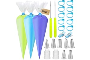 Makmeng Piping Bags and Tips Set - 100 12Inch Disposable Piping Bags for Royal Icing with 7 Frosting Tips, 10 Pastry Bags Tie