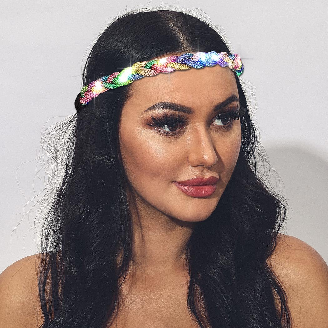 Photo 1 of JEAIRTS Light Up Rhinestone Headband Glow Disco Headpiece Led Bling Hair Accessories for Women(3-Colorful)