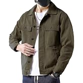 SANGTREE Men's Trucker Jacket Lightweight Cotton Casual Outerwear | Workwear Chore Jacket with Inner and Outer Pockets, Button Down Business Commute Daily Coat, Spring Fall Winter Clothes