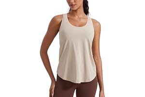 CRZ YOGA Womens Pima Cotton Racerback Workout Tank Tops Scoop Neck Athletic Loose Sleeveless Shirts