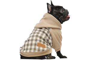 Fitwarm Tartan Plaid Dog Hoodie, Knitted Dog Clothes for Small Dogs Boy, Pet Sweatshirt, Knitted Sweater, Beige, Medium