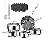 15-Piece 5 Ply Stainless Steel Cookware Set with Lids, Pots and Pans Set Non Stick, Non-Toxic Kitchen Utensils Set for Induction, Oven, Dishwasher Safe, RV Essentials, Kitchen Appliances