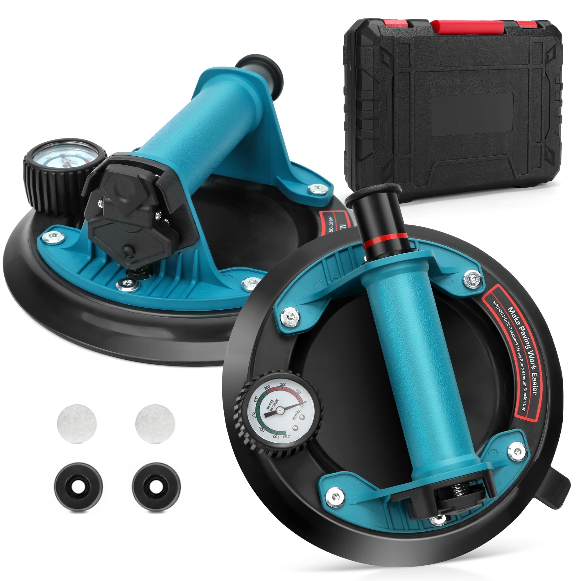 Photo 1 of 2 Pack Glass Suction Cups with Pressure Gauge, Heavy Duty Industrial Vacuum Suction Cup for Granite Lifting & Window Replacement, 8" Glass Suction Cup 440 lbs Load Capacity with Carrying Case