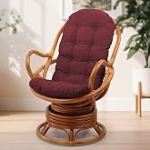 Wickerix Java Lounge Swivel Rocking Chair with Dark Brown Cushion Natural Rattan Wicker Handmade, Colonial Color