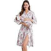 Galabloomer Vintage Maternity Robe and Baby Receiving Blanket, Matching Mommy Labor Delivery Robe and Swaddle Set