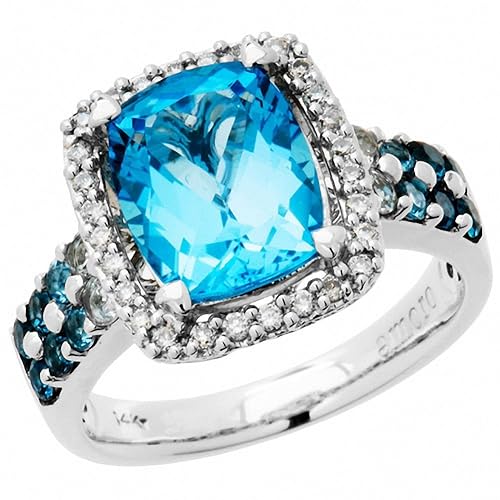 Amoro 14kt White Gold Blue Topaz and Diamond Ring (0.17 cttw, H-I Color, I1-I2 Clarity)