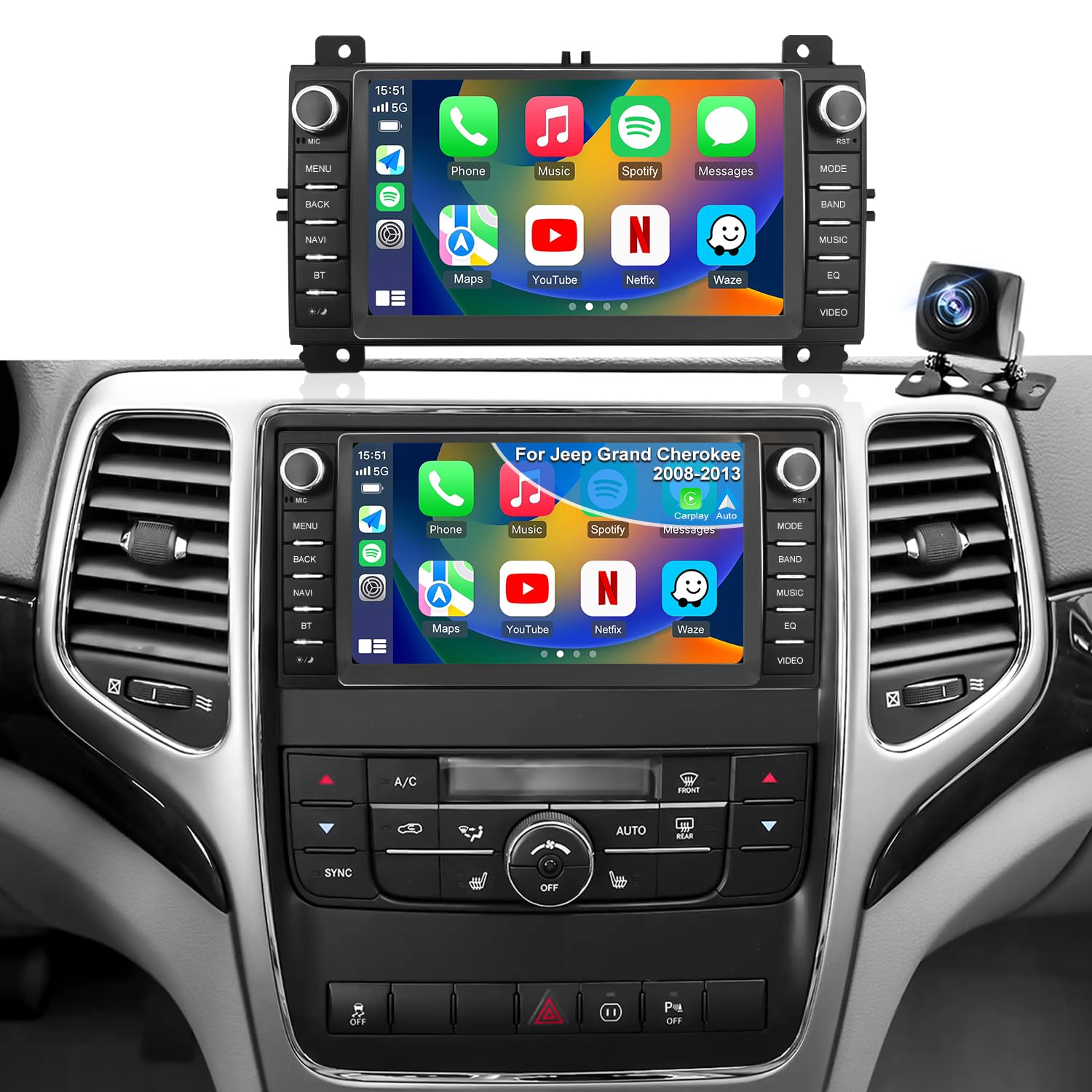 Photo 1 of 5GWiFi Upgrade Car Radio for Jeep Grand Cherokee 2008-2013, Dodge Durango 2011-2013, 7inch Touch Screen Stereo Headunit Wireless Carplay Android Auto GPS Navigation FM Camera Bluetooth RDS Mirror Link