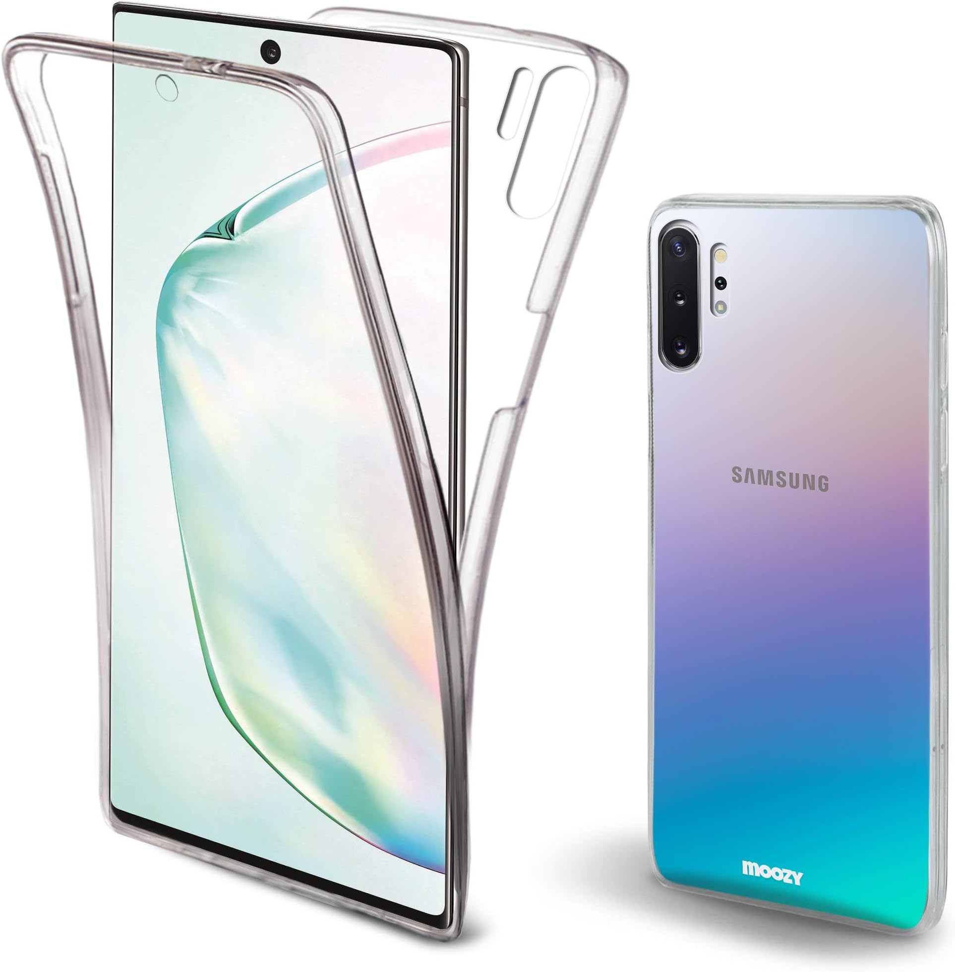 Moozy 360 Degree Case for Samsung Note 10 Plus - Full body Front and Back Slim Clear Transparent TPU Silicone Gel Cover