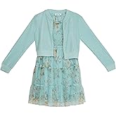 Beautees Girls' Bomber Jacket and Flutter Sleeve Tiered Mesh Dress Set