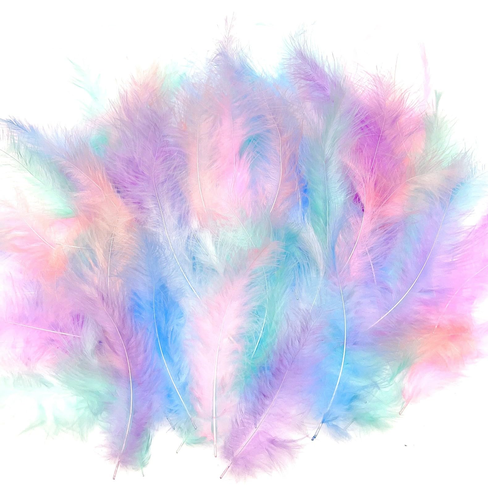 JZK 200pcs 9~15cm Colourful Pastel Natural Fluffy Feathers for Crafting, Multi Coloured Real Feathers for Crafts DIY Material, Dream Catcher, Fascinator, Hat, Cake Decorations