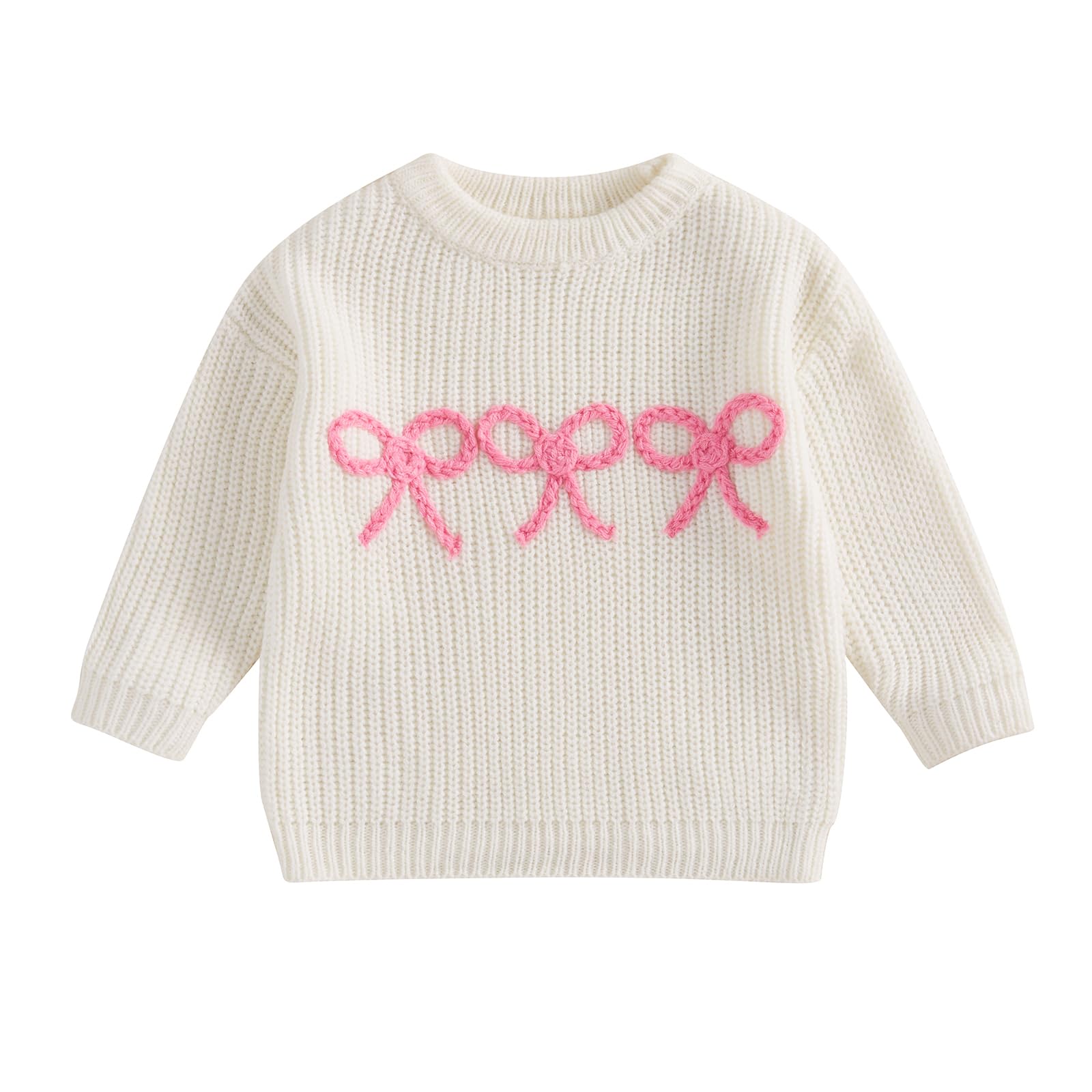 Photo 1 of Aiwpstoin Baby Girl Knit Sweater Cute Bow Chunky Knitted Pullover Sweatshirt Toddler Girls Fall Winter Clothes (H White, 3-4 Years)