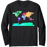World Map of All Seven Continents T-Shirt Long Sleeve T-Shirt