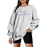CAZYCHILD Mama Sweatshirt for Women Boy Mama Embroidered Crewneck Long Sleeve Funny Momma Letter Print Pullover Tops