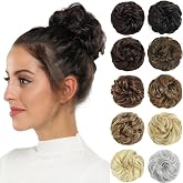 Rose bud Dark Brown Messy Bun Hair Pieces For Women Fake Hair Bun Curly | Updo Scrunchie Extension Hair Tie with Hair, Great for Daily Wedding Party Birthday, Thick Natural Soft Synthetic Hair