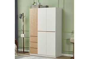 Sophshelter Armoire Wardrobe Closet Wood, 3 Door 3 Drawers White Closet Wardrobe for High Storage Capacity, Tall Cabinet Closet with 3 Hanging Rod 47.3" L x 20.3" W x 74.2" H